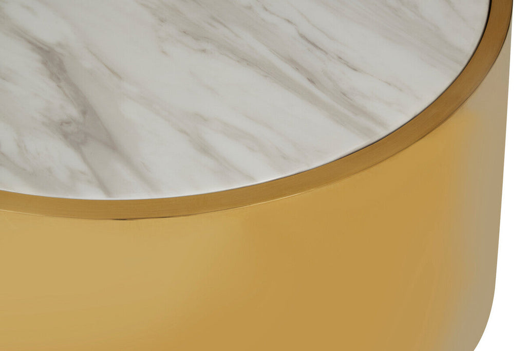 Round White Marble Coffee Table with Gold Steel Base