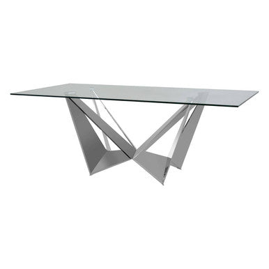 Silver Tempered Glass Top Dining Table with Chrome Legs