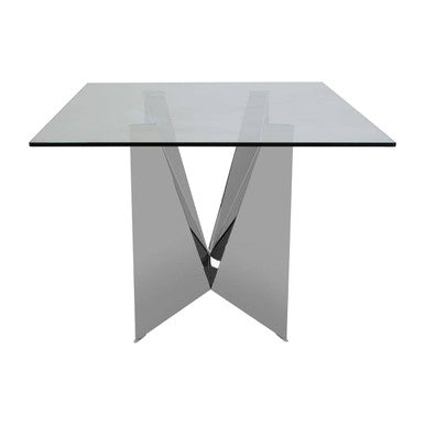 Silver Tempered Glass Top Dining Table with Chrome Legs
