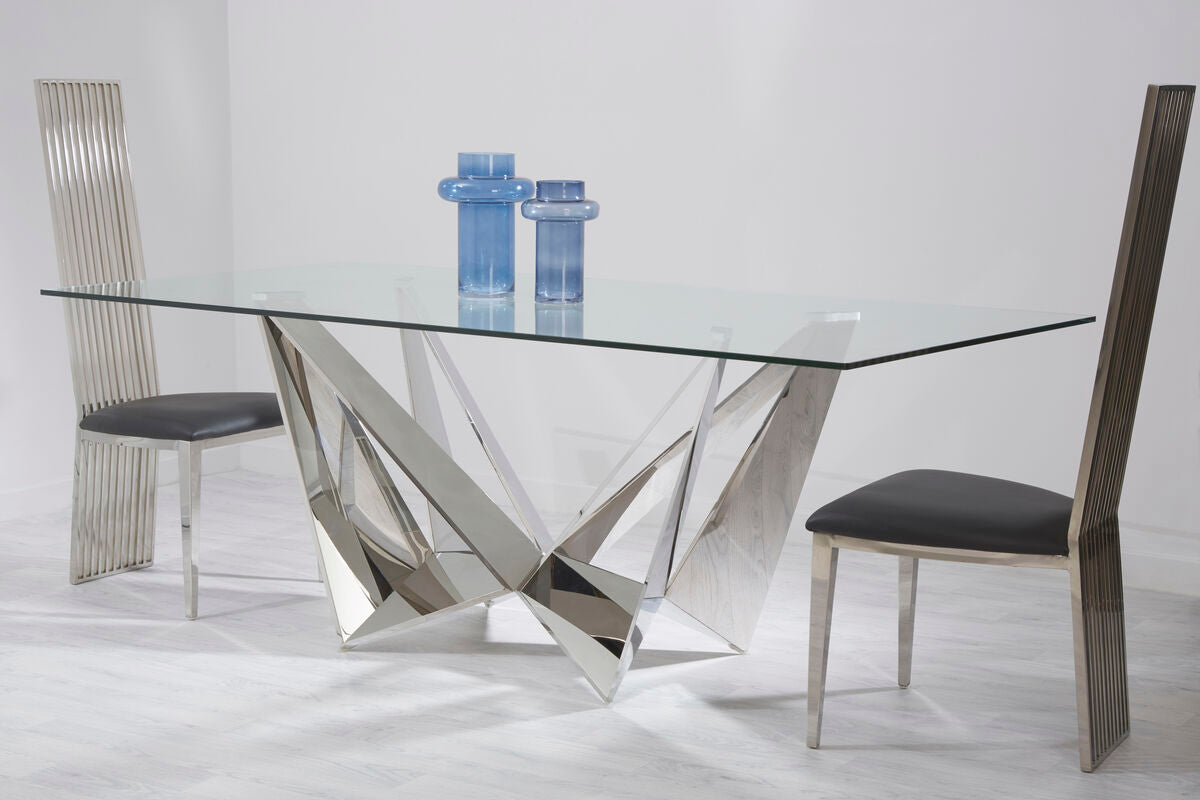 Silver Tempered Glass Top Dining Table with Chrome Legs