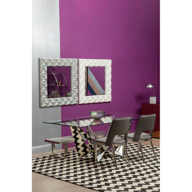 Silver Tempered Glass Top Dining Table with Chrome Legs