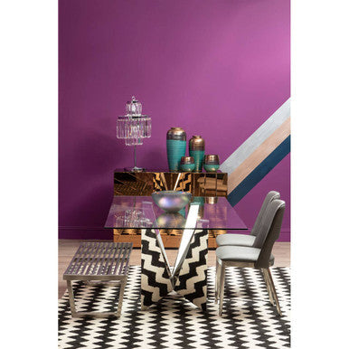 Silver Tempered Glass Top Dining Table with Chrome Legs
