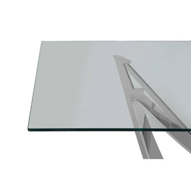 Silver Tempered Glass Top Dining Table with Chrome Legs