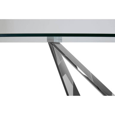 Silver Tempered Glass Top Dining Table with Chrome Legs