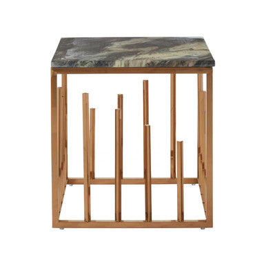 Black Marble Square Side Table with Rose Gold Frame