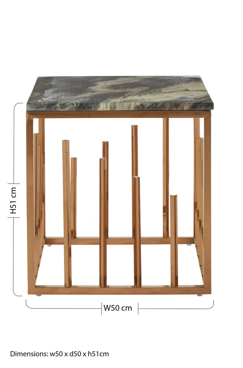 Black Marble Square Side Table with Rose Gold Frame