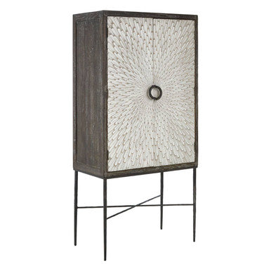 Two Door Elm Wood Wine Cabinet in Cool Grey