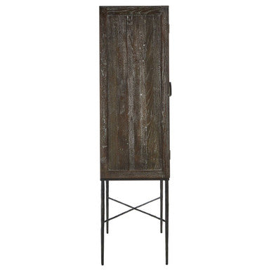 Two Door Elm Wood Wine Cabinet in Cool Grey