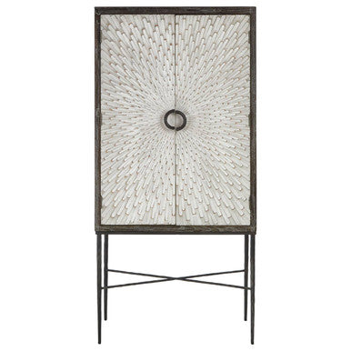 Two Door Elm Wood Wine Cabinet in Cool Grey