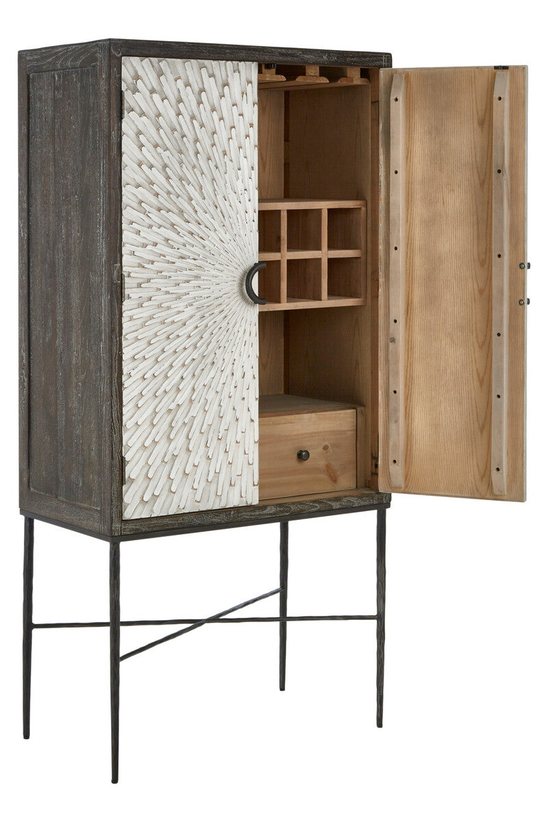 Two Door Elm Wood Wine Cabinet in Cool Grey