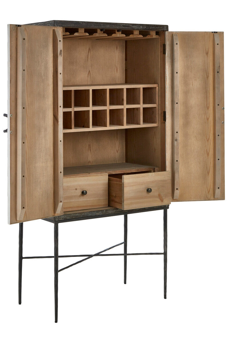 Two Door Elm Wood Wine Cabinet in Cool Grey