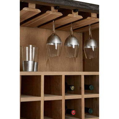 Two Door Elm Wood Wine Cabinet in Cool Grey