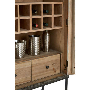 Two Door Elm Wood Wine Cabinet in Cool Grey