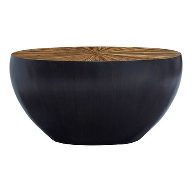 Round Console Table with Starburst Wood Top and Grey Bamboo Base
