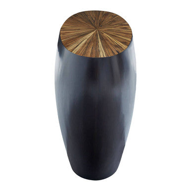 Round Console Table with Starburst Wood Top and Grey Bamboo Base