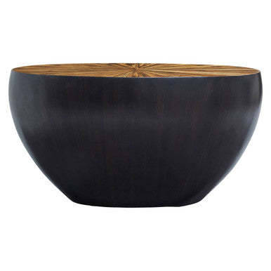 Round Console Table with Starburst Wood Top and Grey Bamboo Base