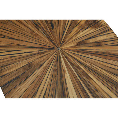 Round Console Table with Starburst Wood Top and Grey Bamboo Base