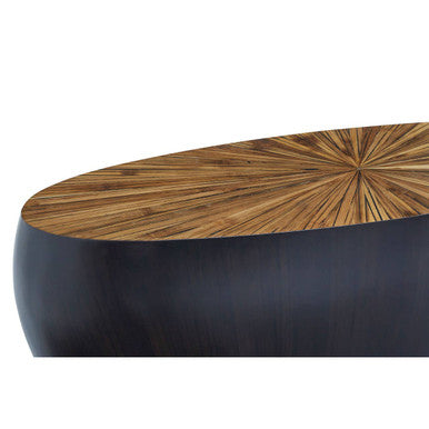 Round Console Table with Starburst Wood Top and Grey Bamboo Base