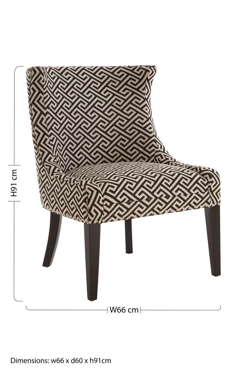 Greek Key Design Wingback Accent Chair with Black Legs