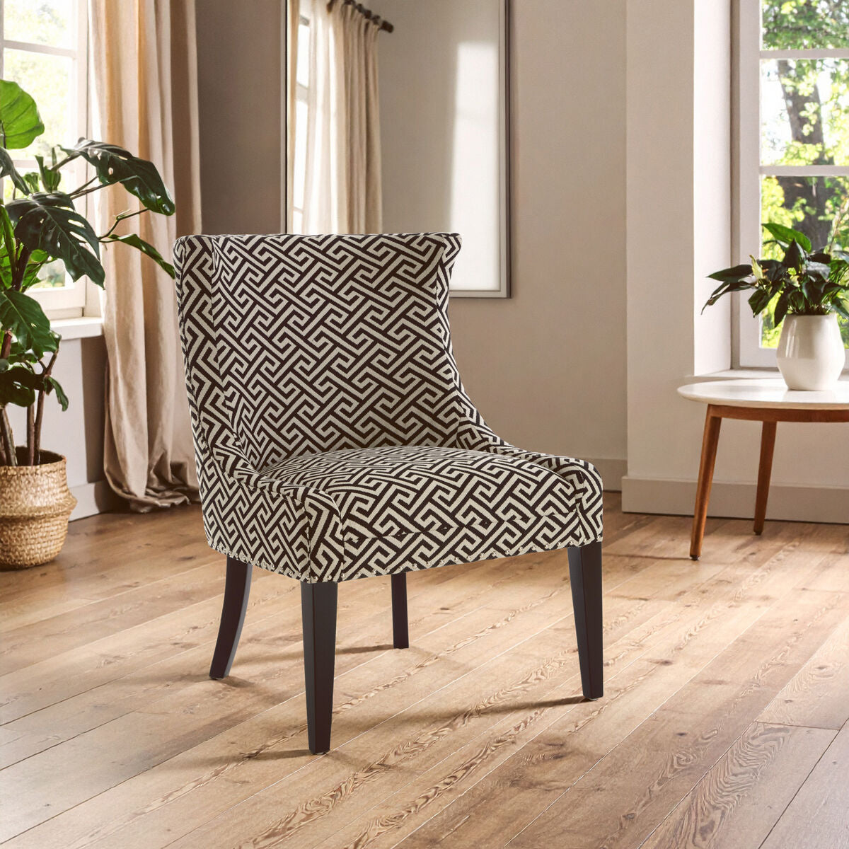 Greek Key Design Wingback Accent Chair with Black Legs