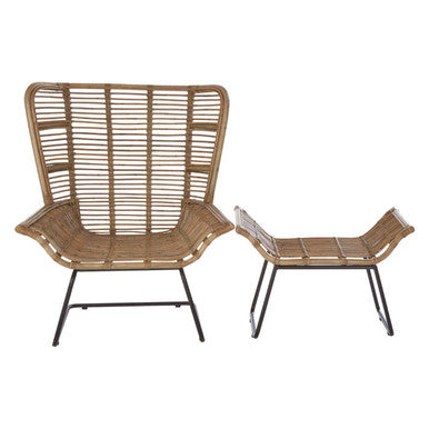 Natural Rattan Lounge Chair and Footstool