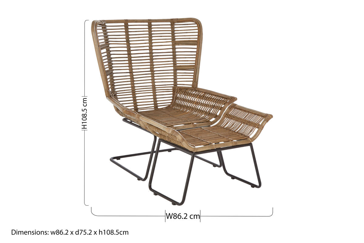 Natural Rattan Lounge Chair and Footstool