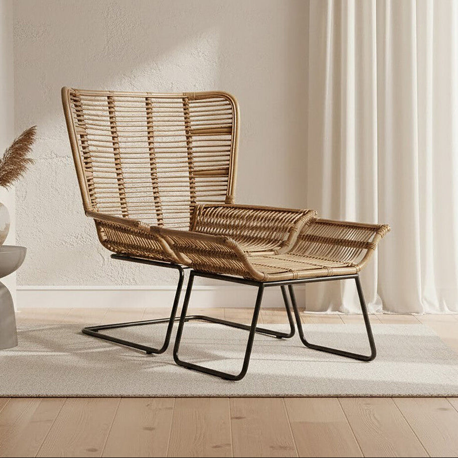 Natural Rattan Lounge Chair and Footstool