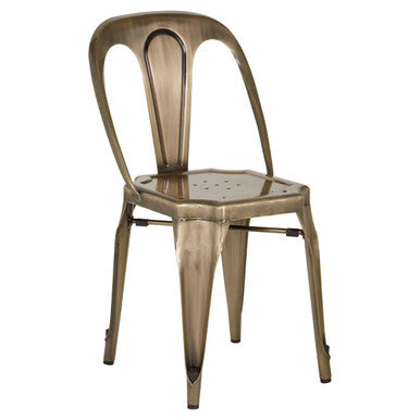 Brass Finish Metal Chair with Perforated Seat