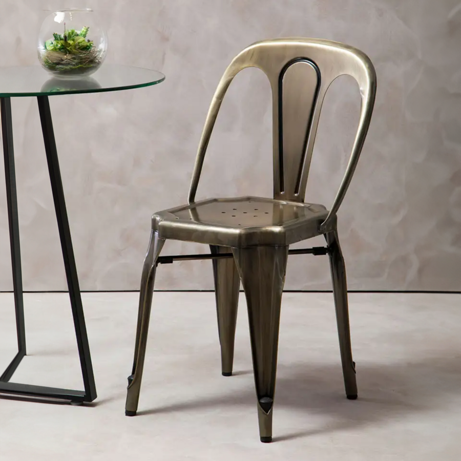 Brass Finish Metal Chair with Perforated Seat