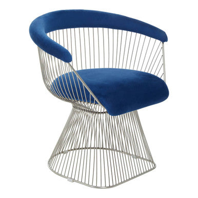 Navy Blue Velvet Accent Chair with Brushed Silver Frame
