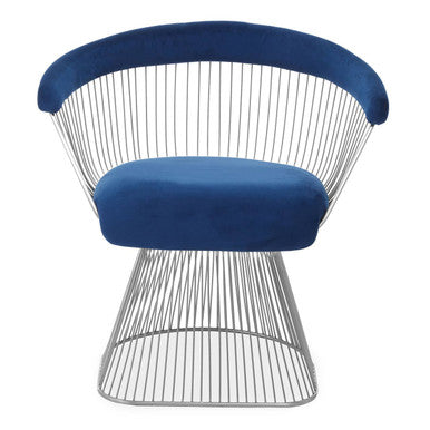 Navy Blue Velvet Accent Chair with Brushed Silver Frame