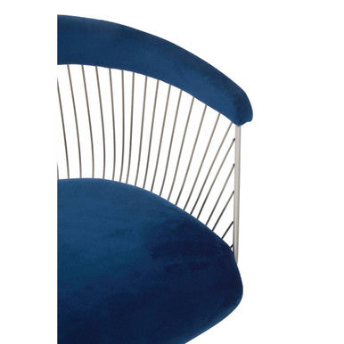 Navy Blue Velvet Accent Chair with Brushed Silver Frame