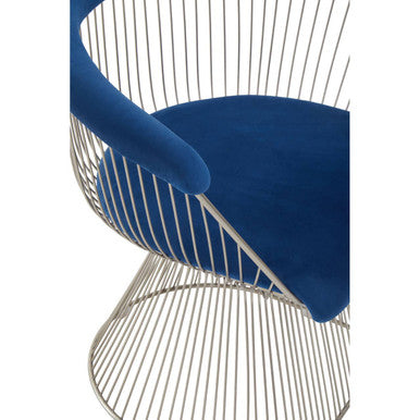 Navy Blue Velvet Accent Chair with Brushed Silver Frame