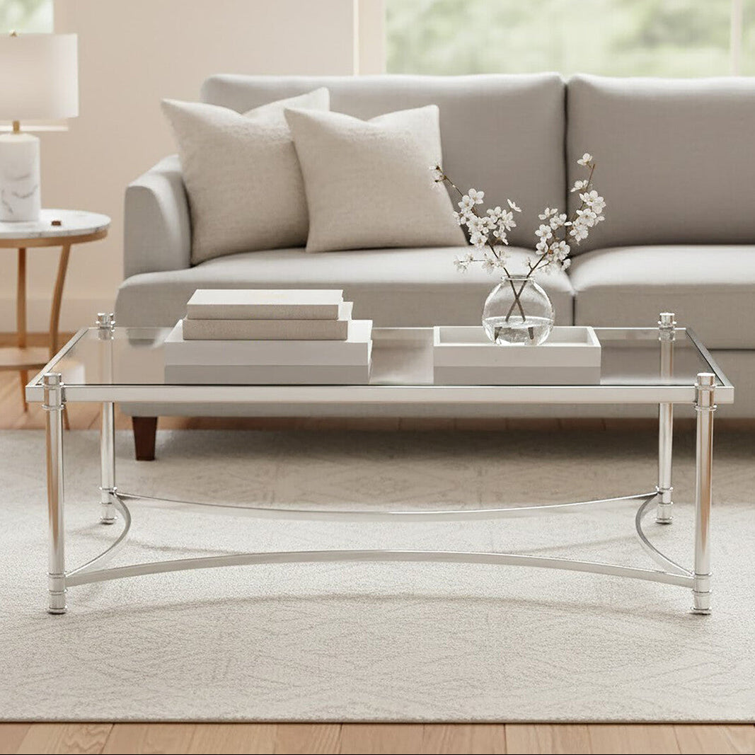 Silver Glass Coffee Table with Clear Top