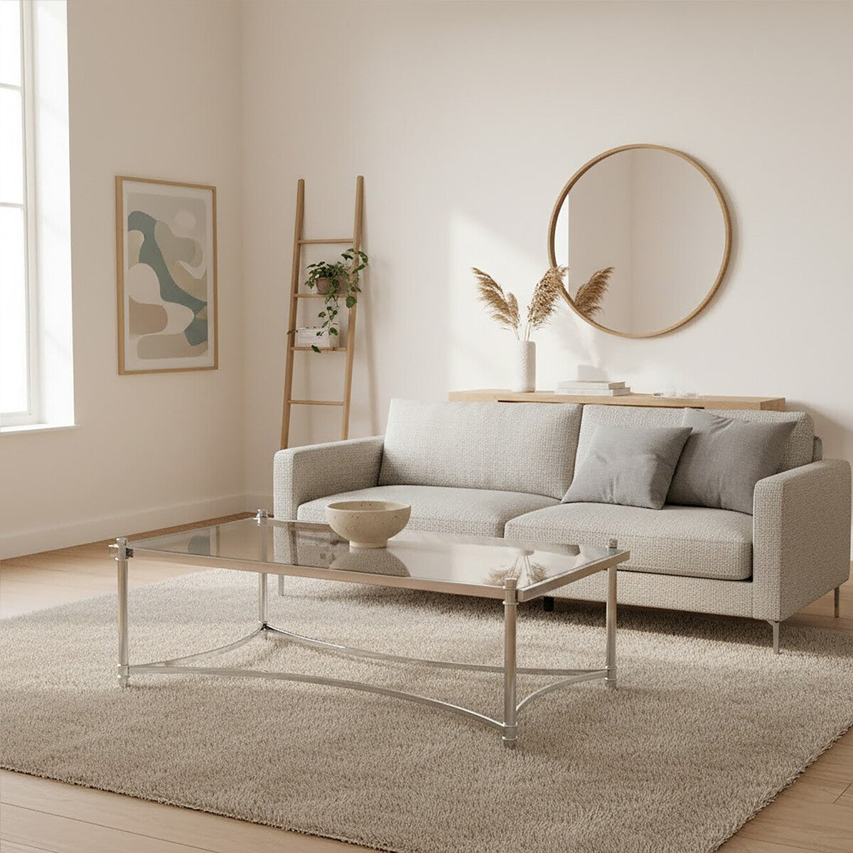 Silver Glass Coffee Table with Clear Top