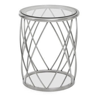 Silver Round Side Table with Clear Glass Top
