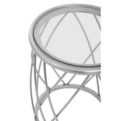 Silver Round Side Table with Clear Glass Top