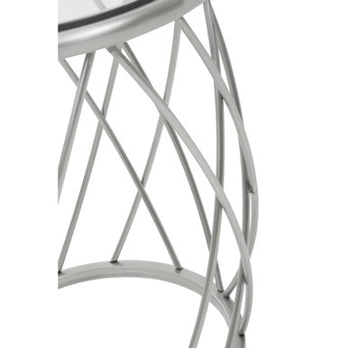 Silver Round Side Table with Clear Glass Top