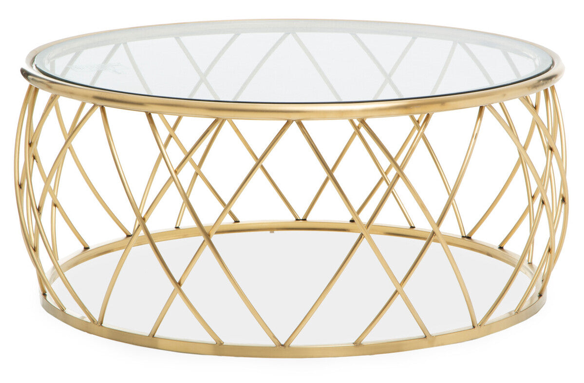 Gold Round Coffee Table with Clear Glass Top