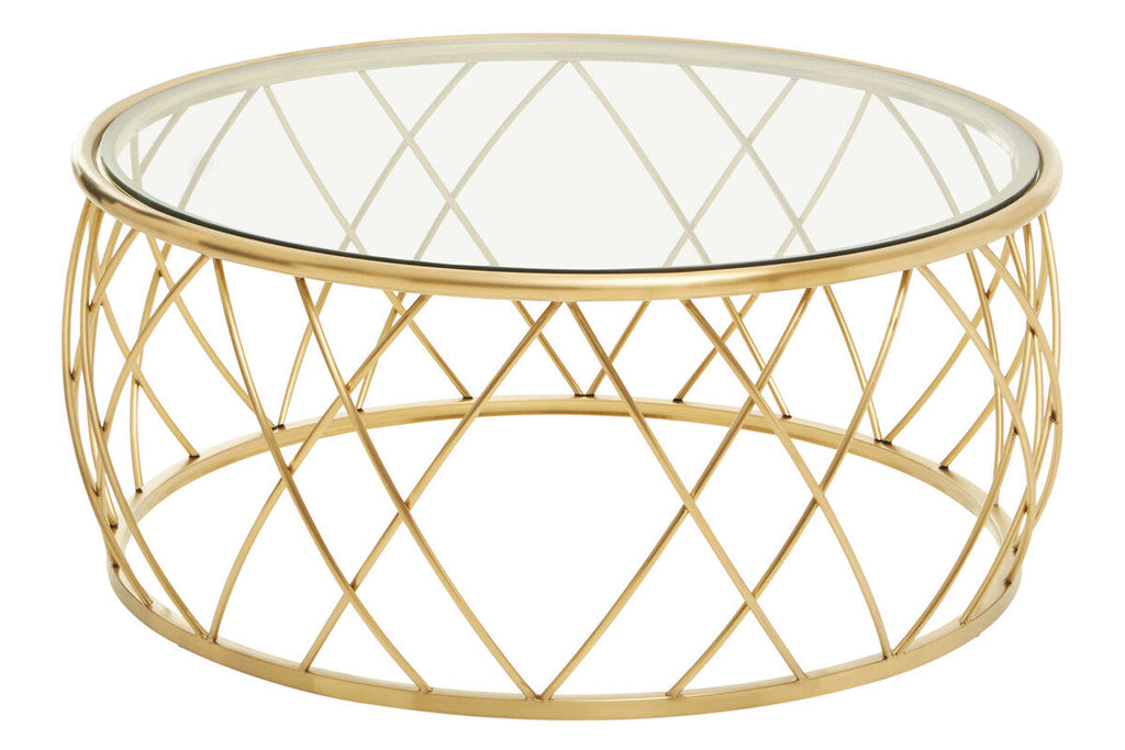 Gold Round Coffee Table with Clear Glass Top