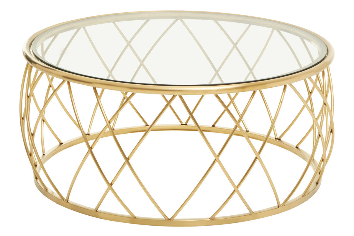 Gold Round Coffee Table with Clear Glass Top