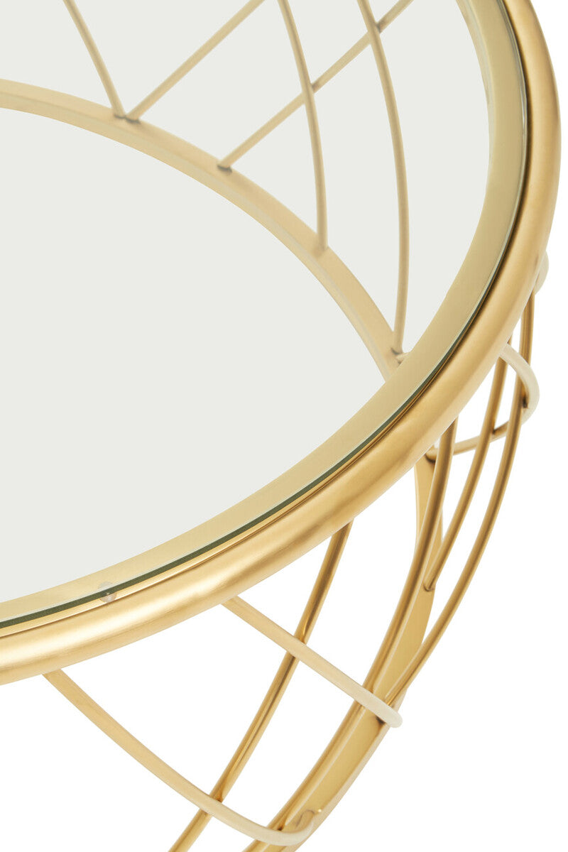 Gold Round Coffee Table with Clear Glass Top