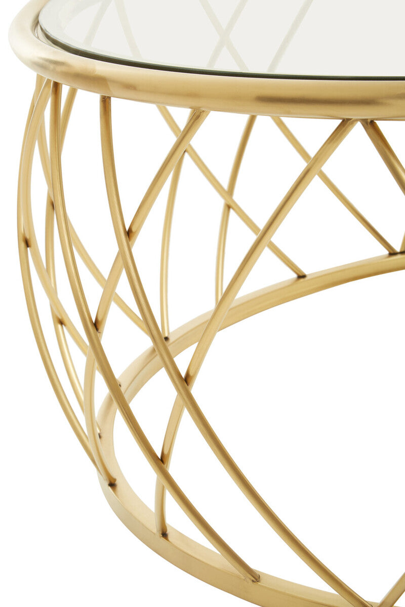 Gold Round Coffee Table with Clear Glass Top