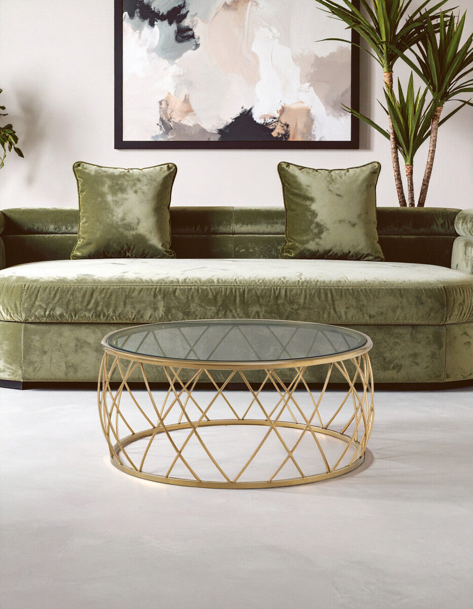 Gold Round Coffee Table with Clear Glass Top