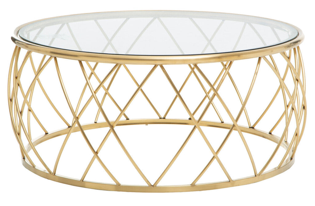 Gold Round Coffee Table with Clear Glass Top