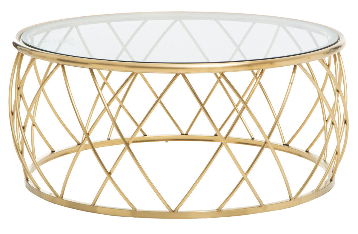 Gold Round Coffee Table with Clear Glass Top