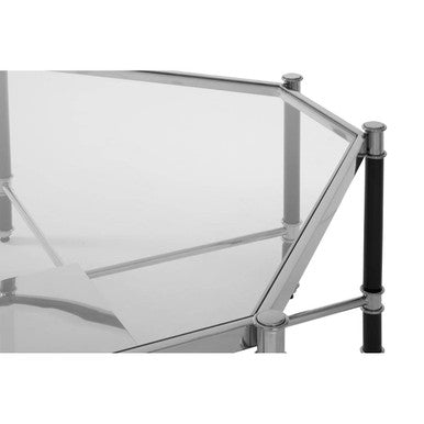 Silver and Black Metal Coffee Table with Clear Glass Top