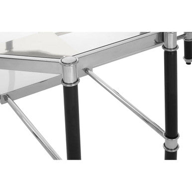 Silver and Black Metal Coffee Table with Clear Glass Top