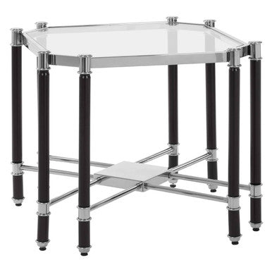Silver Chrome and Black End Table with Glass Top