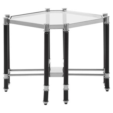 Silver Chrome and Black End Table with Glass Top